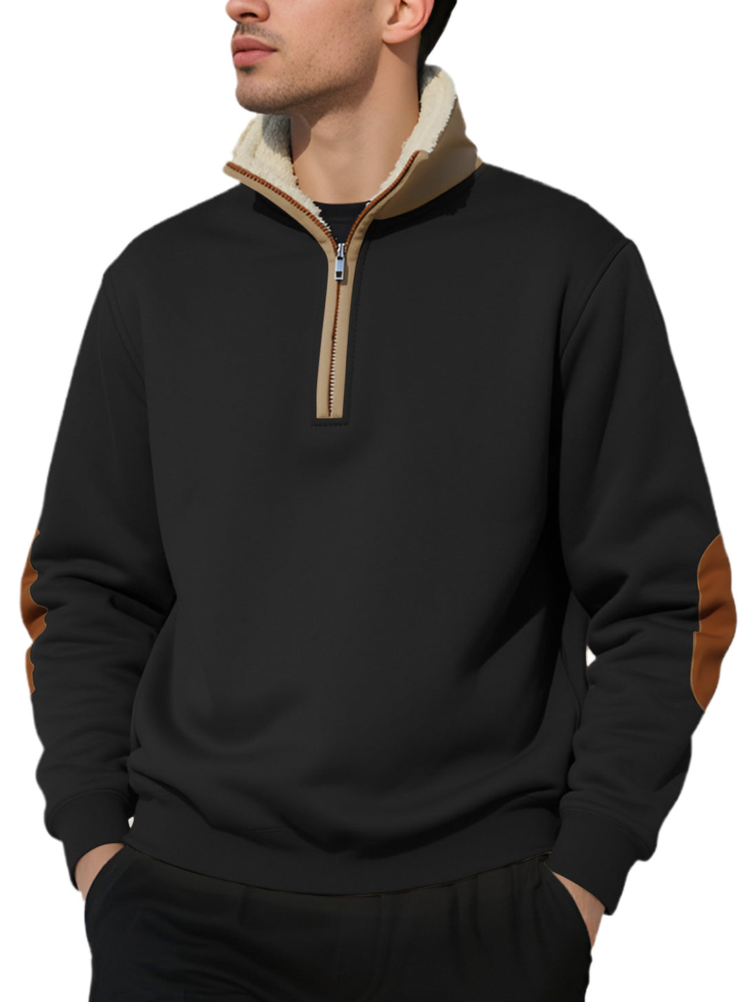 Herren Fleece-Pullover mit hohem Kragen und eleganten Kontrastdetails Aliams