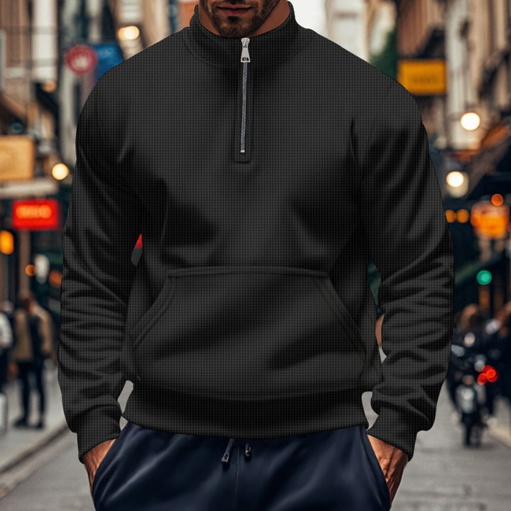 Herren Sweatshirt mit halbem Reißverschluss und praktischer Kängurutasche Aliams