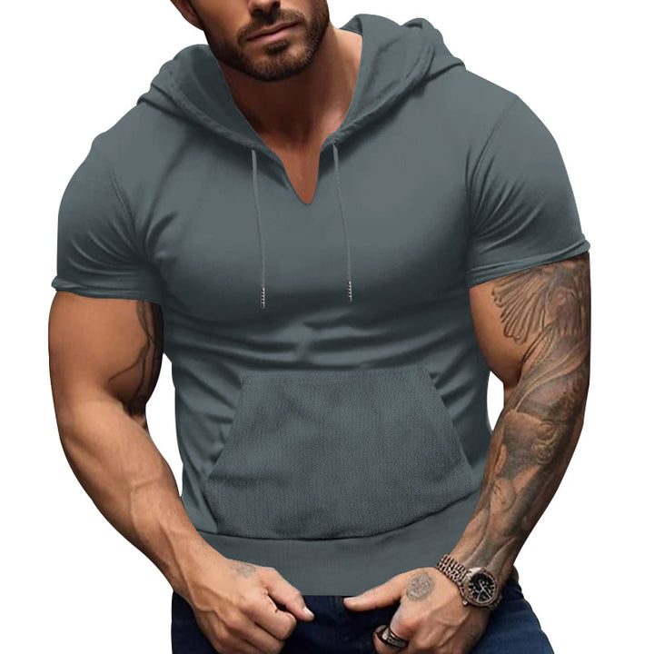 Herren Kurzarm Hoodie mit praktischer Kängurutasche und atmungsaktivem Stoff Aliams