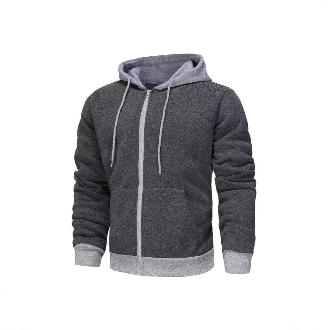Herren Zip-Hoodie mit Kontrastfarbe und Kängurutasche Aliams