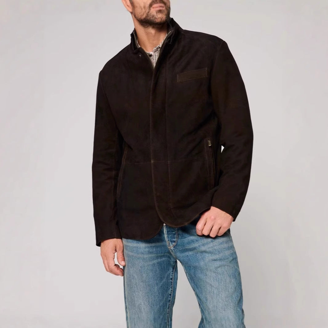 Herren Wildlederjacke im klassischen Schnitt mit Stehkragen und praktischen Taschen Aliams