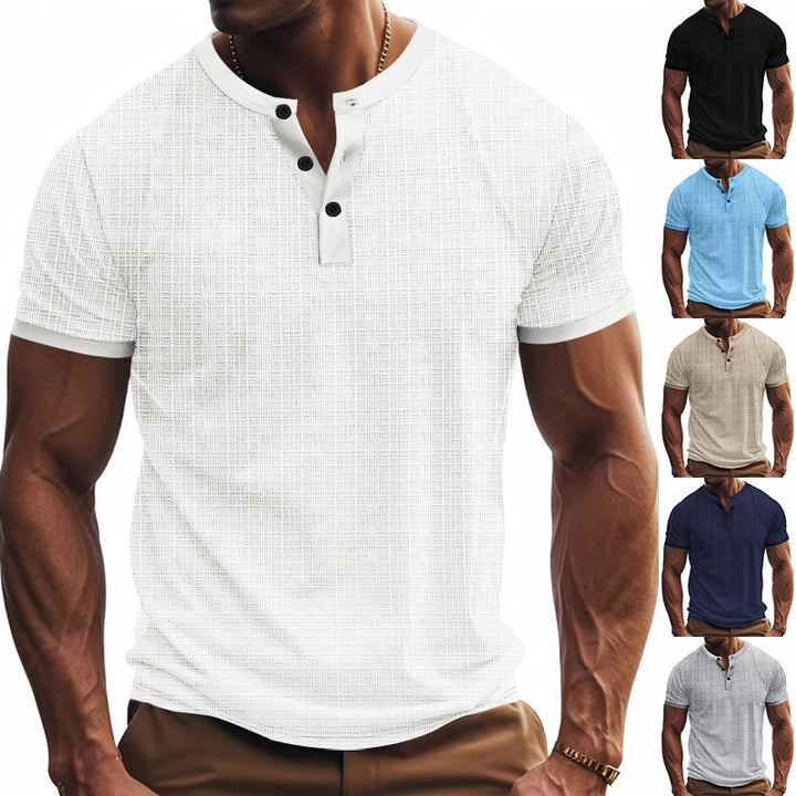 Herren Kurzarm-Henley-Shirt mit moderner Knopfleiste und subtiler Struktur Aliams