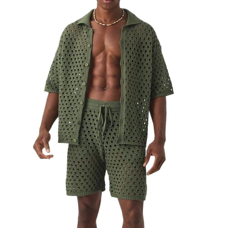 Herren atmungsaktives Set aus Netzstruktur mit Kurzarmhemd und Shorts Aliams