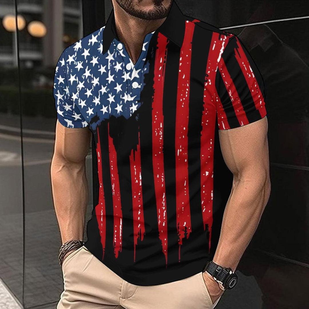 Herren Kurzarm-Polohemd mit kreativem Flaggenmotiv Aliams