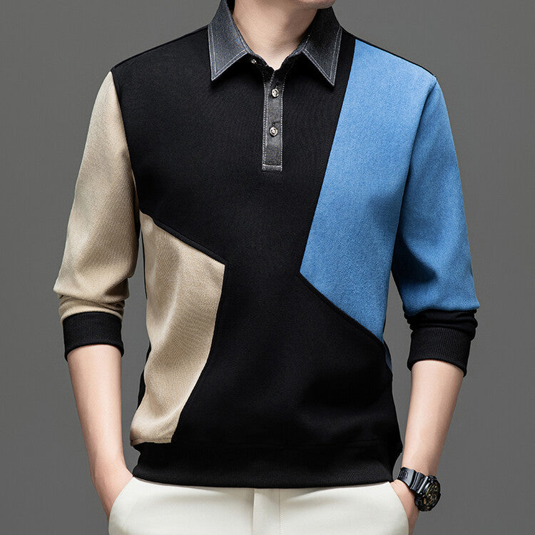 Herren modisches Langarmpolo mit einzigartigem Mustermix Aliams
