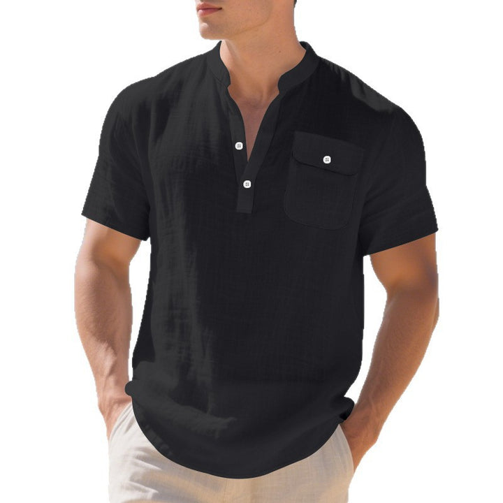Herren Kurzarm-Hemd mit innovativem Henley-Kragen und praktischer Brusttasche Aliams