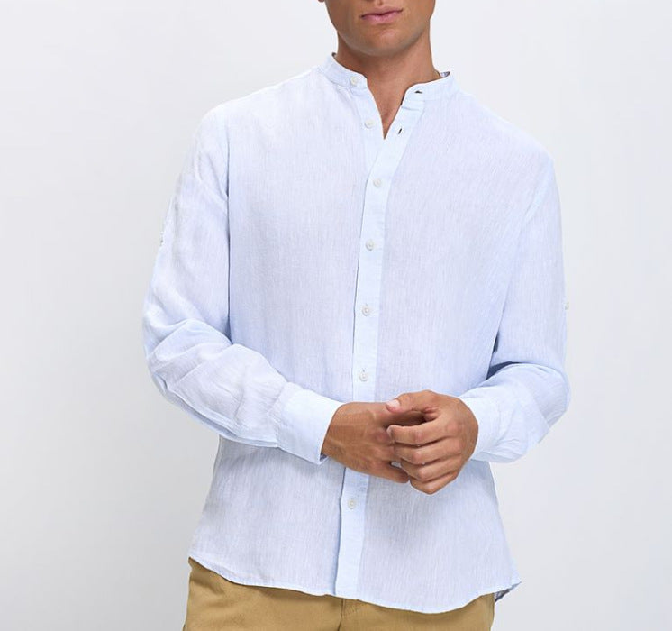 Herren stilvolles Langarmhemd mit Stehkragen und feiner Textur Aliams