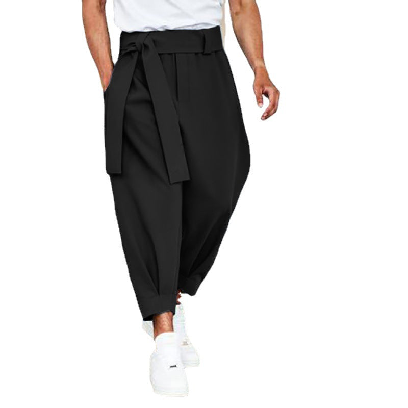 Herren elegante Freizeithose mit bindbarem Taillenband und weitem Schnitt Aliams