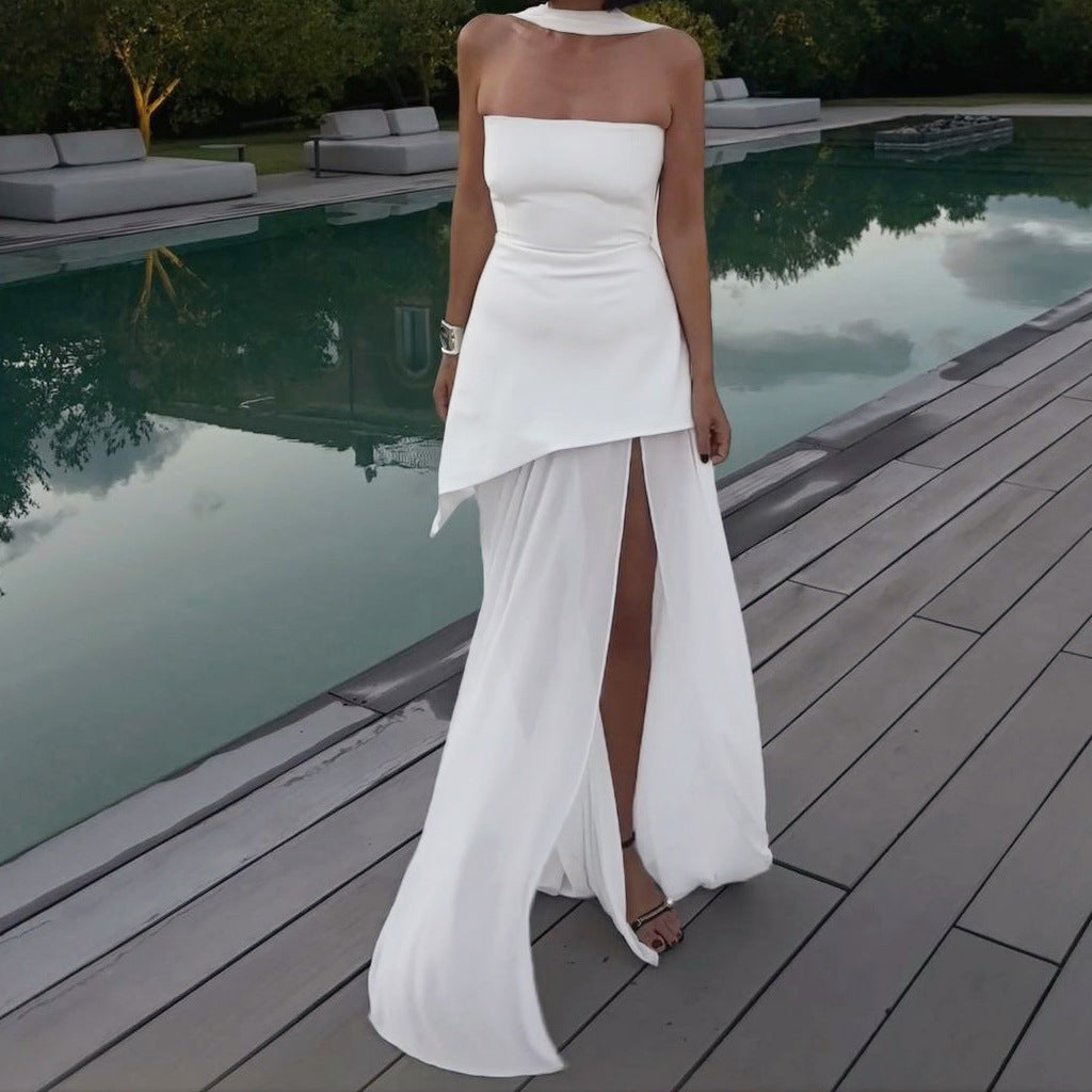 Damen Elegantes Abendkleid mit asymmetrischem Saum und verführerischem Schlitz Aliams