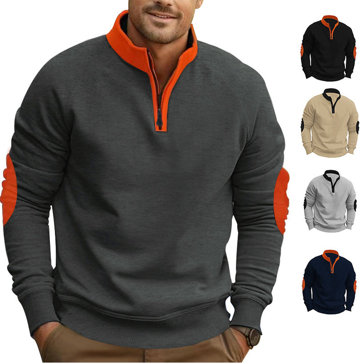 Herren sportlicher Pullover mit Viertelreißverschluss und stylischen Kontrastärmel Aliams