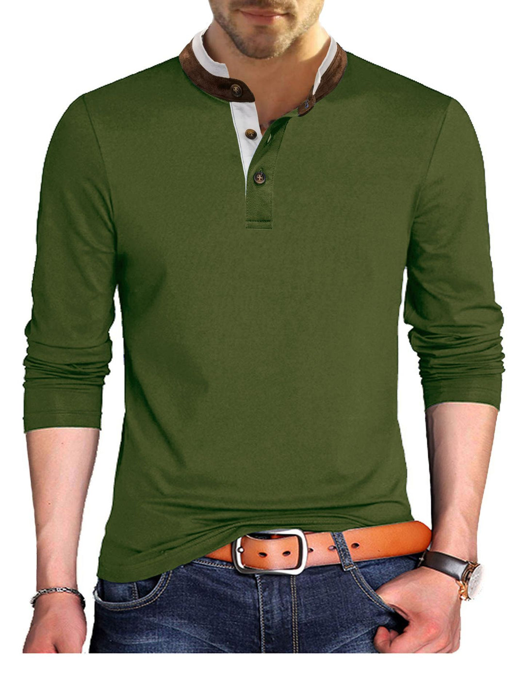 Herren Stilvolles Langarmshirt mit Henley-Kragen und dekorativen Knöpfen Aliams