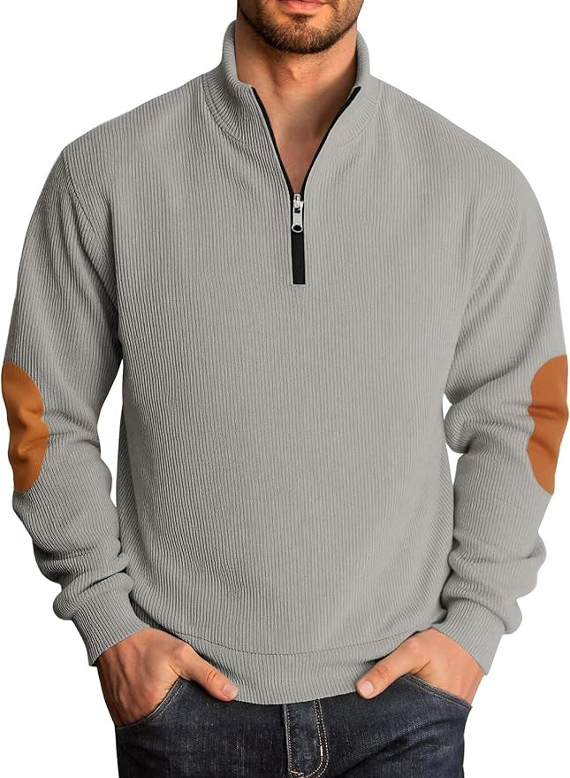 Herren Pullover mit hochgeschlossenem Kragen und kontrastierenden Ellbogenpatches Aliams