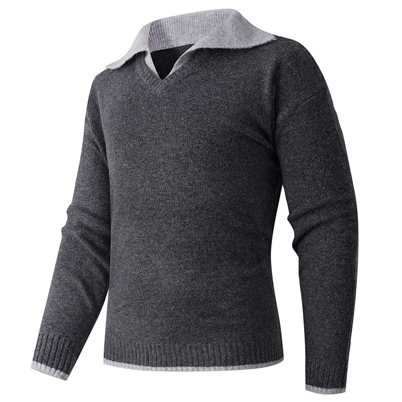 Herren V-Ausschnitt Pullover mit hochwertiger Textur und kontrastierendem Kragen Aliams