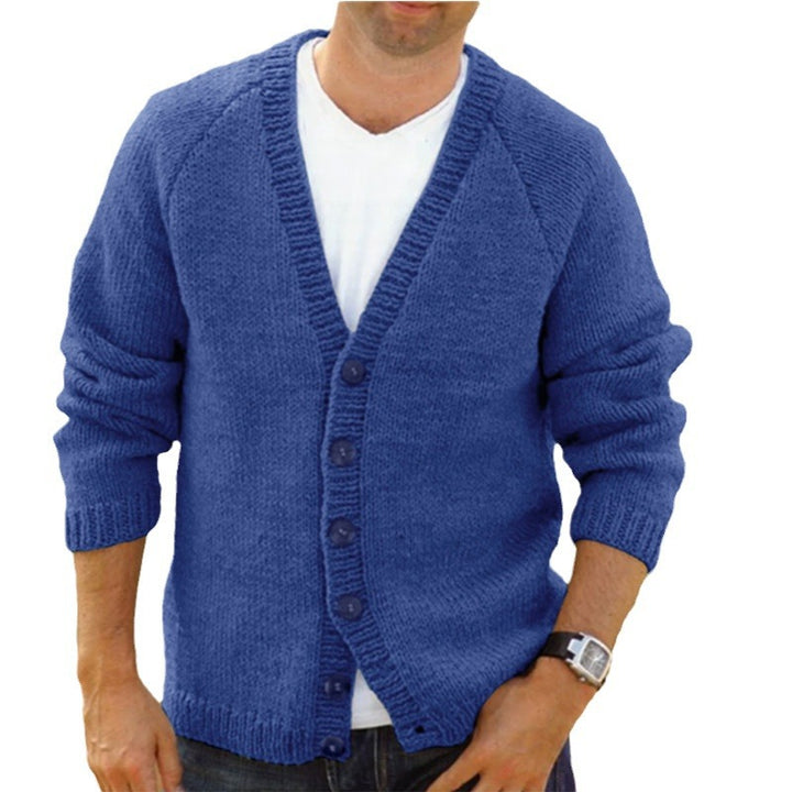 Herren gemütlicher Strickcardigan mit tiefem V-Ausschnitt und Knopfdetails Aliams