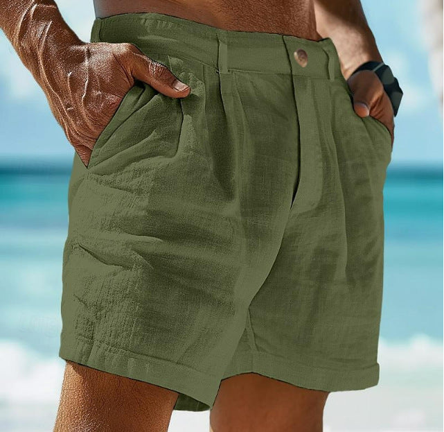 Herren elegante Freizeitshorts aus atmungsaktivem Leinenmix mit praktischen Taschen Aliams