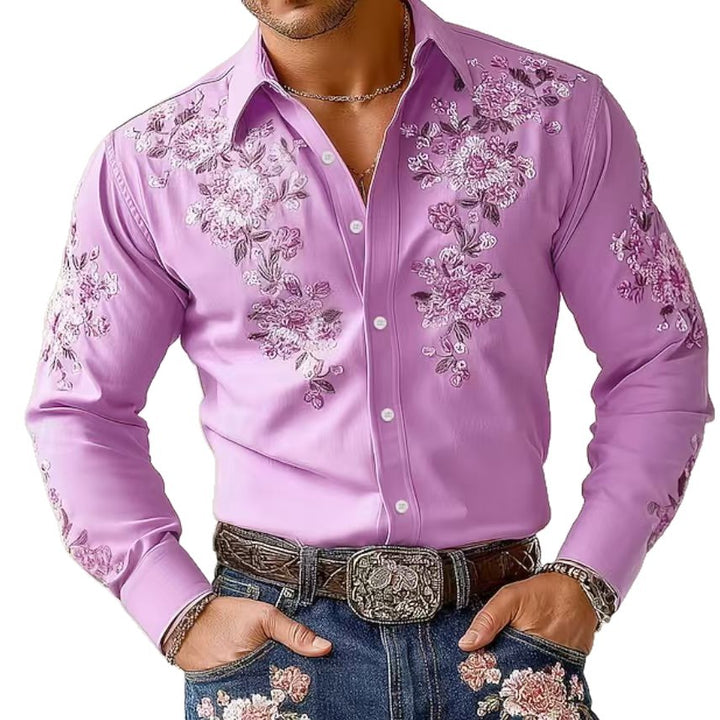 Herren Elegantes Langarmhemd mit floraler Stickerei Aliams