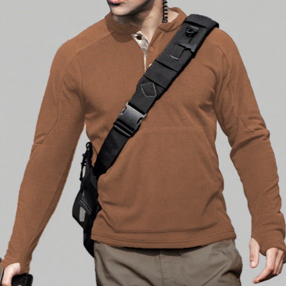 Herren Fleece-Pullover mit modischem Stehkragen und praktischen Knöpfen Aliams