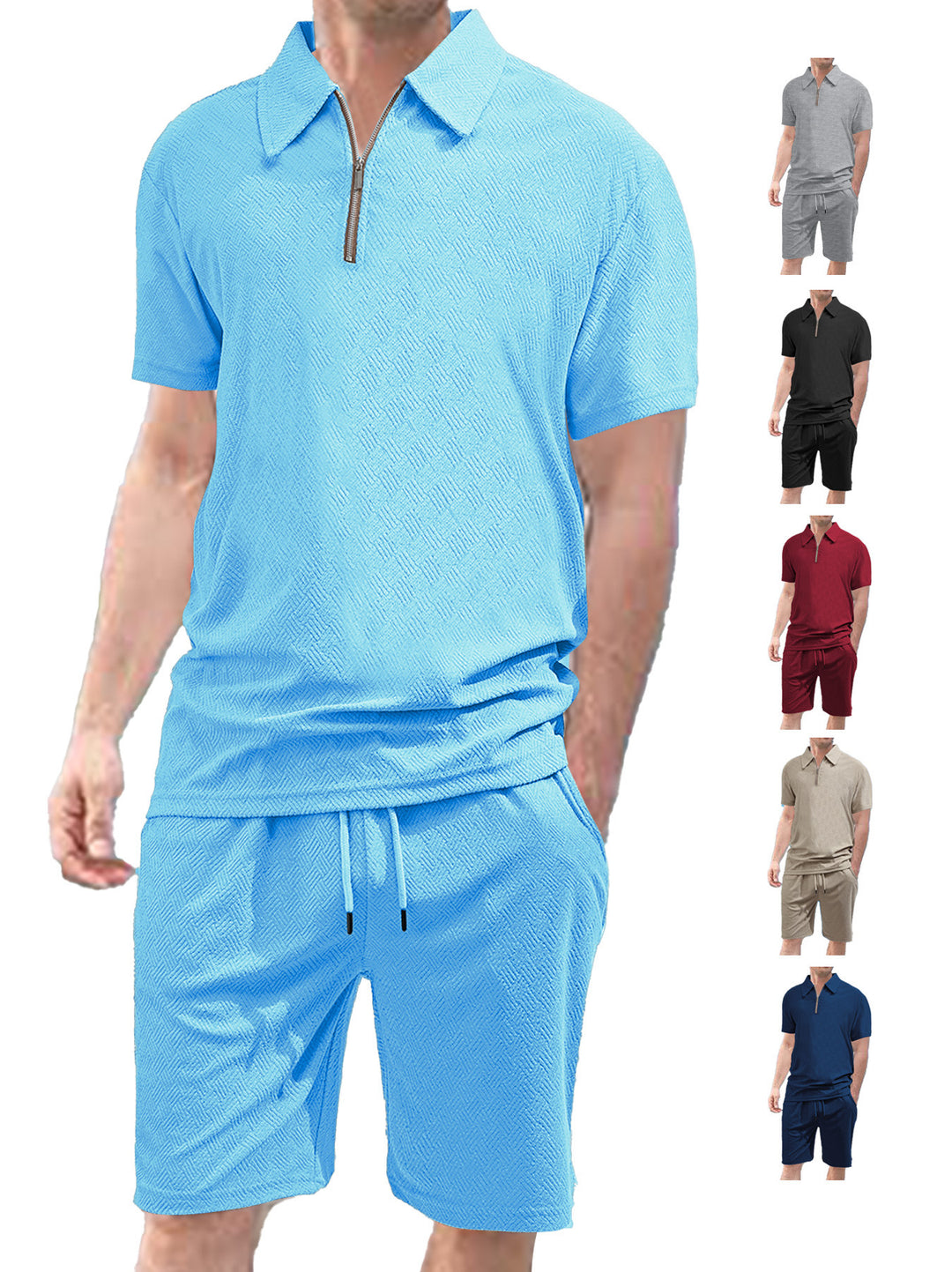 Herren sportliches Kurzarm-Set mit stylischem Reißverschluss und elastischem Bund Aliams