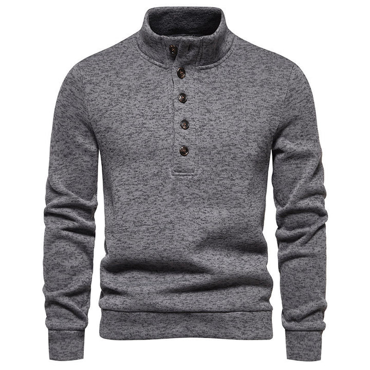 Herren bequemer Stehkragenpullover mit Knopfleiste und strukturiertem Design Aliams