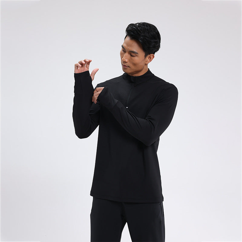 Herren atmungsaktives Langarm Funktionsshirt mit Stehkragen Aliams