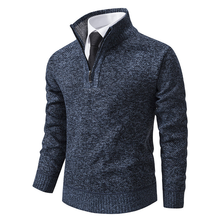 Herren eleganter Strickpullover mit halbem Reißverschluss und strukturierter Oberfläche Aliams