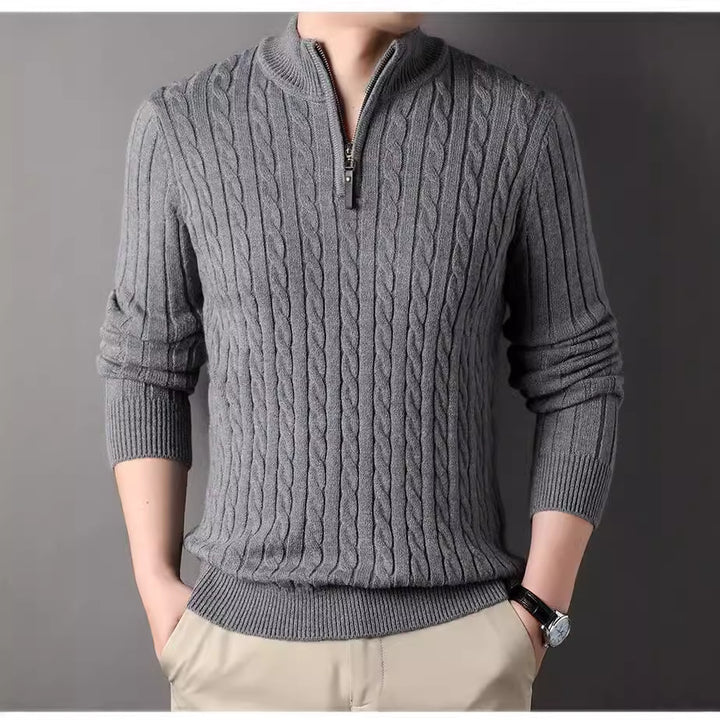 Herren Pullover mit Zipper und strukturiertem Zopfmuster Aliams