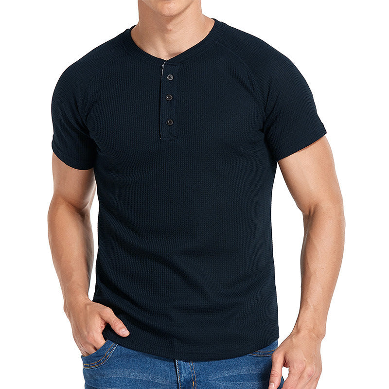 Herren Kurzarm-Henley-Shirt aus weichem, atmungsaktivem Baumwollmix mit praktischer Knopfleiste Aliams