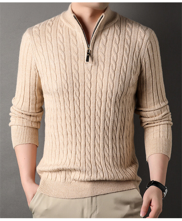 Herren Pullover mit Zipper und strukturiertem Zopfmuster Aliams