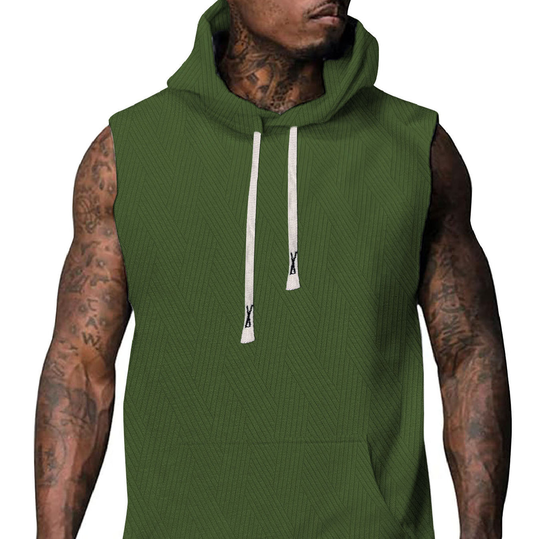 Herren ärmelloses Kapuzenshirt mit strukturiertem Design und praktischer Kängurutasche Aliams