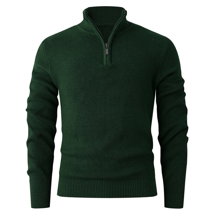 Herren Stehkragenpullover mit modernem Reißverschluss und feinem Rippstrick Aliams