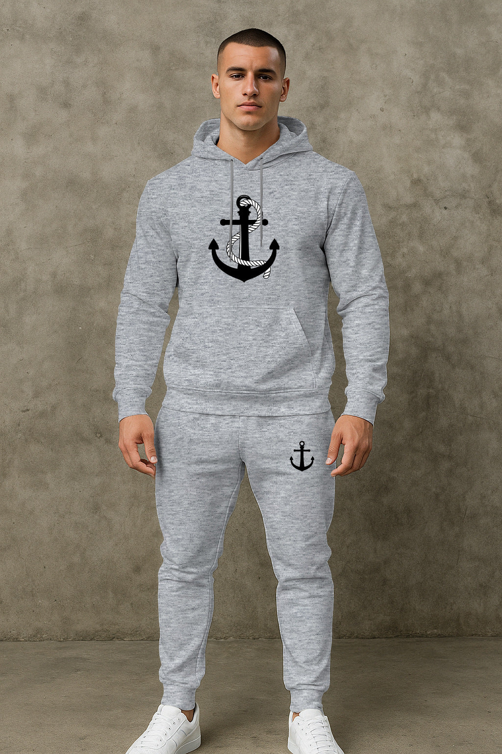 Herren Hoodie- und Jogginghose-Set mit maritimem Ankerdesign Aliams