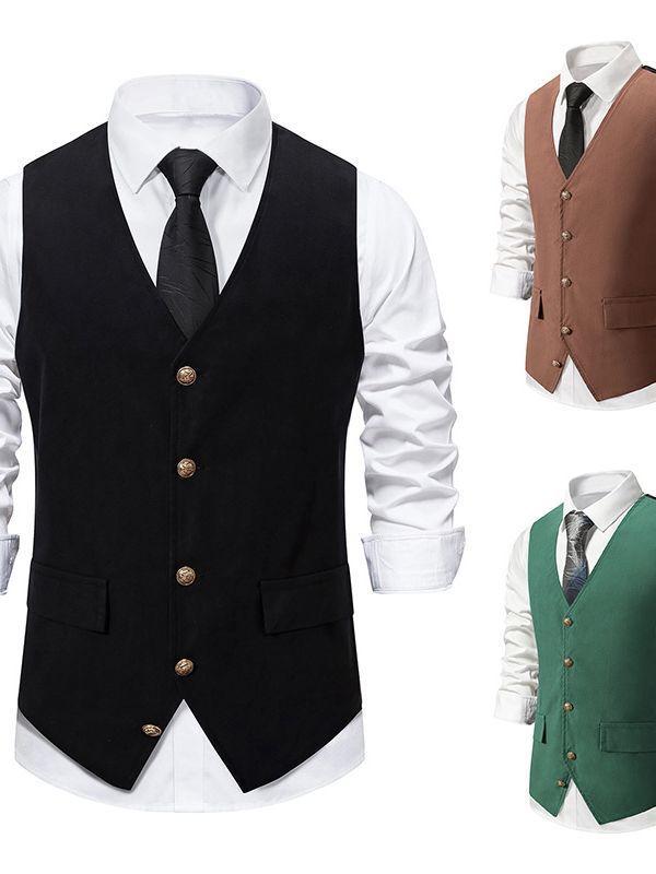 Herren schicke Weste mit Knopf-Design und zwei Taschen Aliams