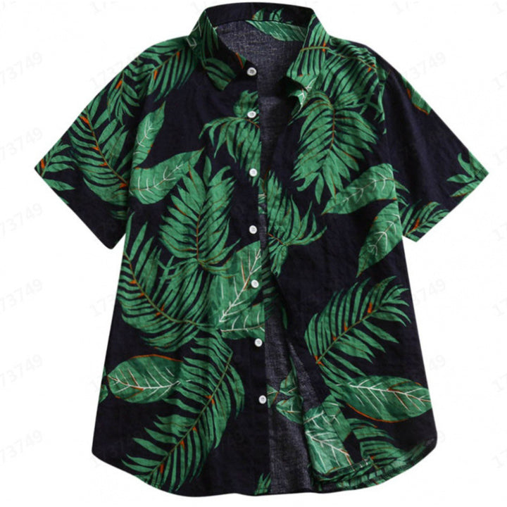Herren Tropical Leaf Print Freizeitshirt Aliams