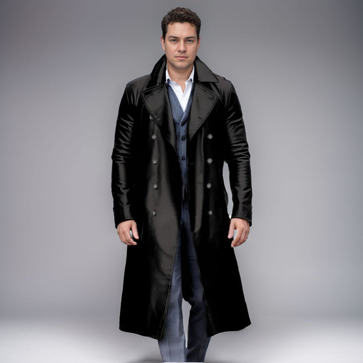 Herren Eleganter Ledermantel mit doppelter Knopfleiste und modernem Schnitt Aliams