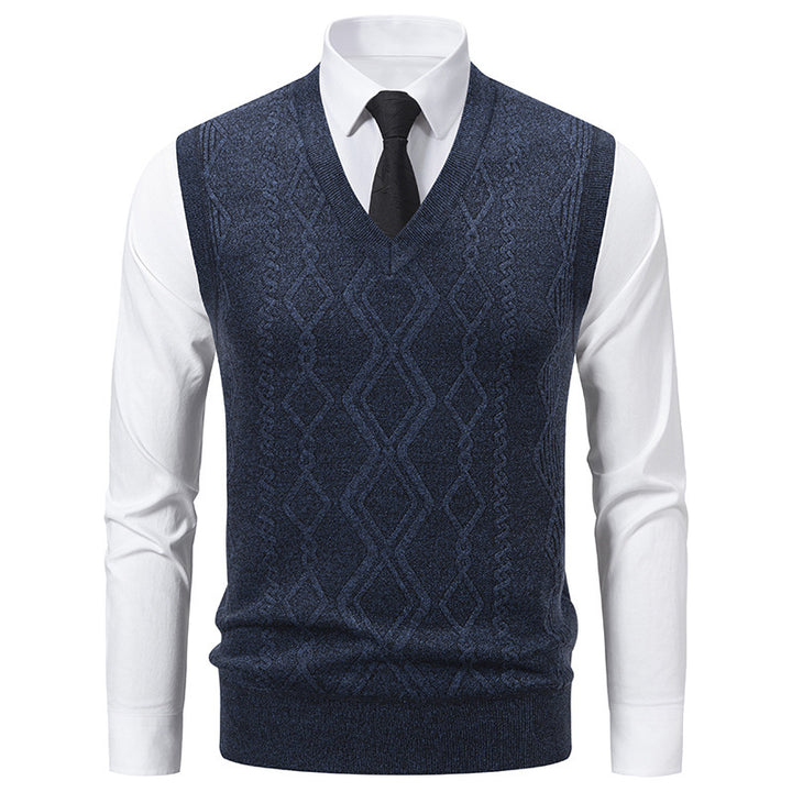 Herren Strickpullover mit V-Ausschnitt und strukturiertem Zopfmuster Aliams