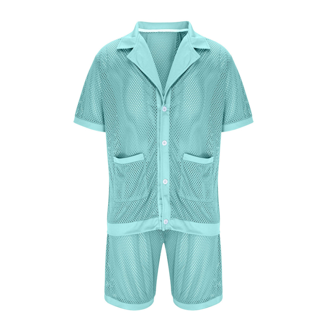 Damen Luftiges Netz-Pyjama-Set mit praktischen Taschen und Knopfleiste Aliams