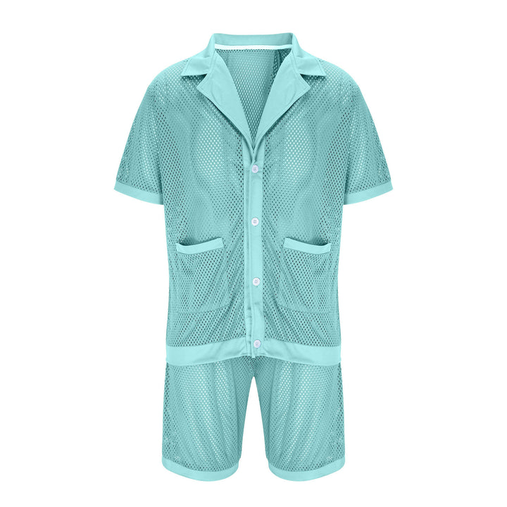 Damen Luftiges Netz-Pyjama-Set mit praktischen Taschen und Knopfleiste Aliams