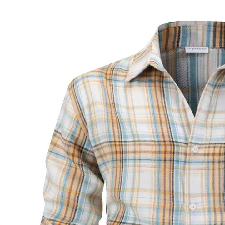 Herren kariertes Langarmhemd aus hochwertiger Baumwolle Aliams