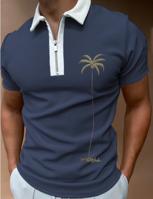 Herren Kurzarm Poloshirt mit maritimem Motiv und sportlichem Reißverschluss Aliams