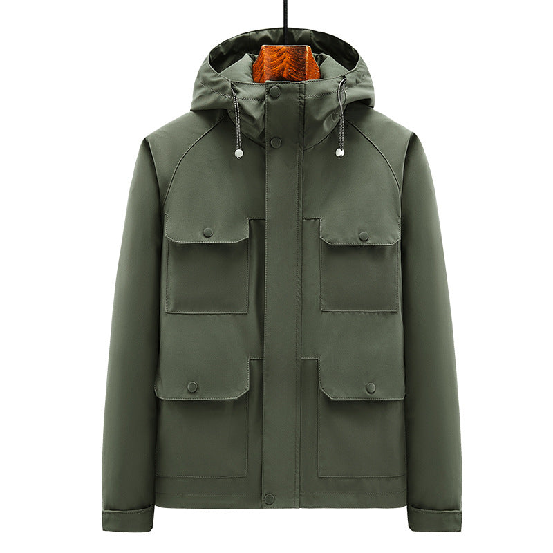 Herren Outdoor-Jacke mit multifunktionalen Taschen und verstellbarem Kapuzenkragen Aliams