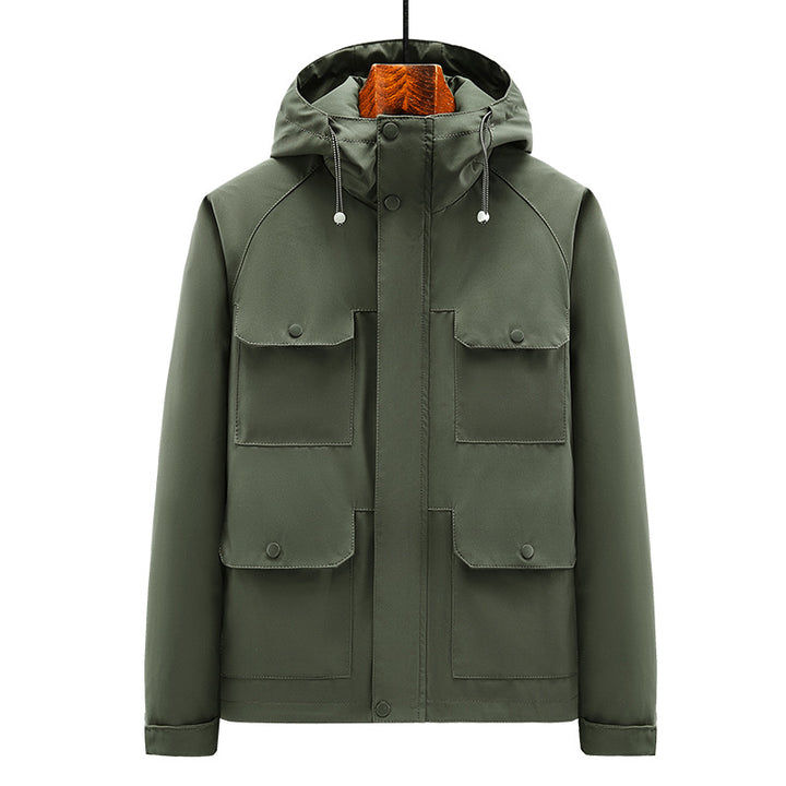 Herren Outdoor-Jacke mit multifunktionalen Taschen und verstellbarem Kapuzenkragen Aliams
