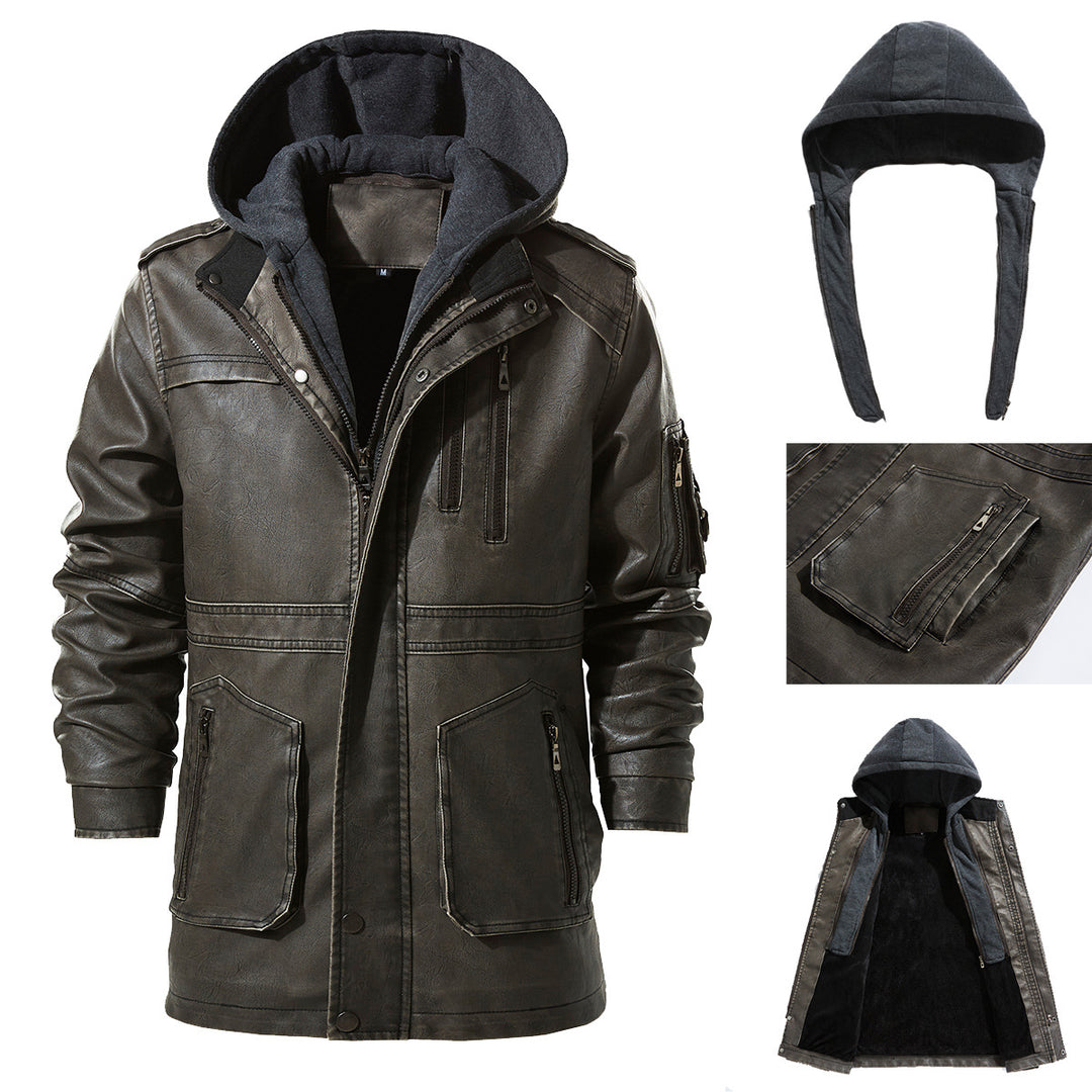 Herren Kunstlederjacke mit versteckter Kapuze Aliams