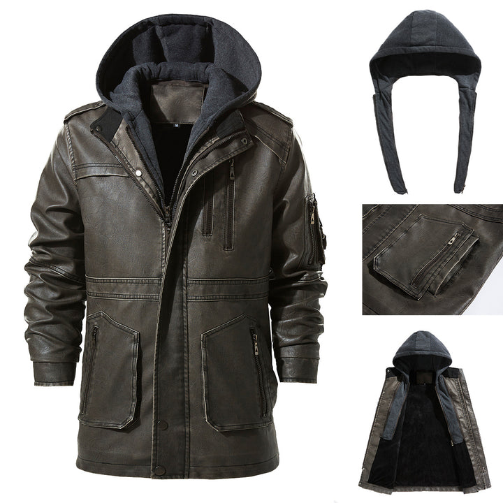 Herren Kunstlederjacke mit versteckter Kapuze Aliams