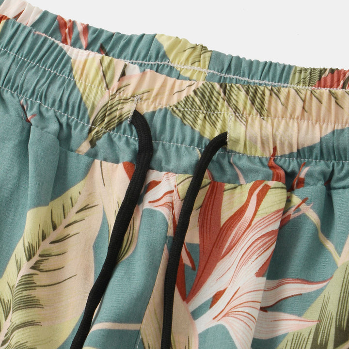 Herren Badeshorts mit tropischem Blatt- und Blumenmuster Aliams