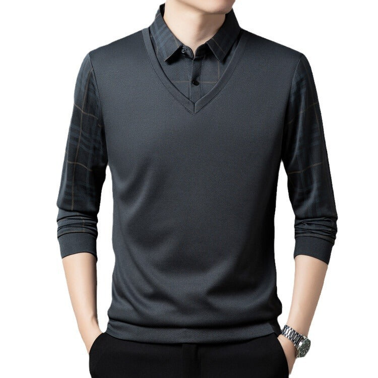 Herren eleganter V-Pullover mit strukturierten Ärmeln Aliams