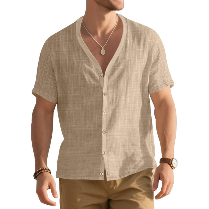 Herren Kurzarm-Henley-Hemd mit modischem V-Ausschnitt und strukturiertem Design Aliams