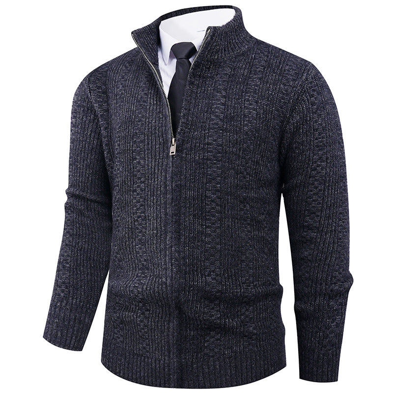 Herren Strickpullover mit Stehkragen und durchgehendem Reißverschluss Aliams