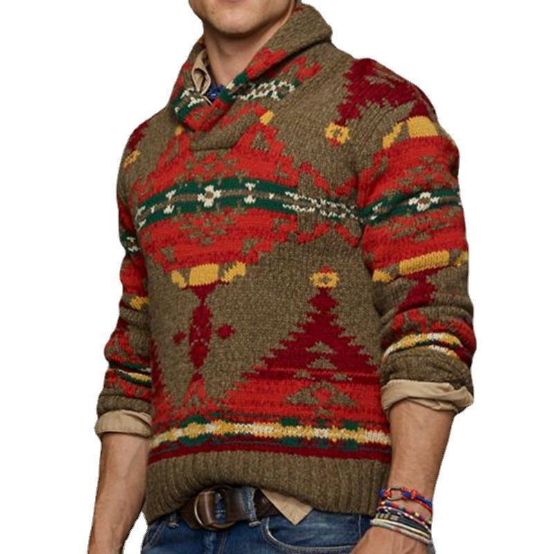 Herren Grobstrickpullover mit einzigartigem Muster und hohem Kragen Aliams