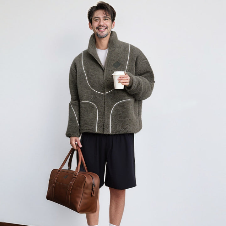 Herren Gemütliche Teddyjacke mit Kontrastnähten Aliams