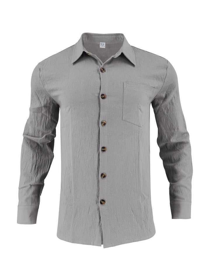 Herren elegantes Langarmhemd aus strukturierter Baumwolle mit praktischer Brusttasche Aliams